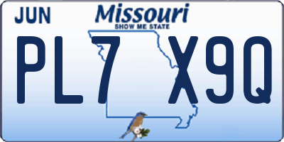MO license plate PL7X9Q