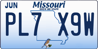 MO license plate PL7X9W