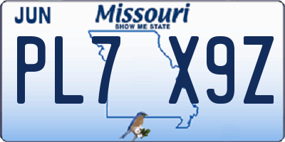 MO license plate PL7X9Z
