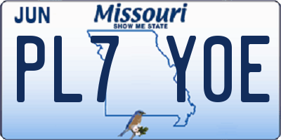 MO license plate PL7Y0E