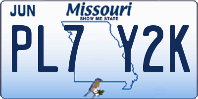MO license plate PL7Y2K