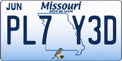 MO license plate PL7Y3D