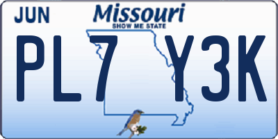 MO license plate PL7Y3K