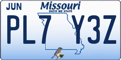 MO license plate PL7Y3Z