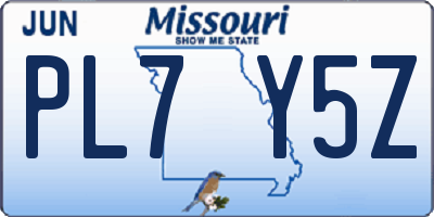 MO license plate PL7Y5Z