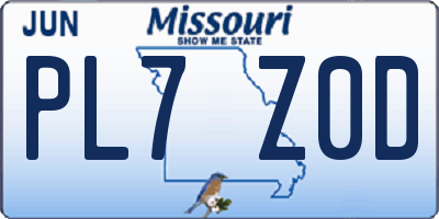 MO license plate PL7Z0D