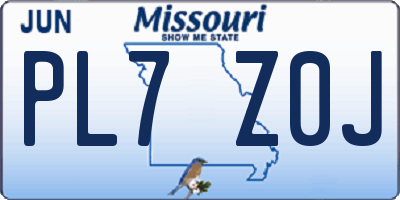 MO license plate PL7Z0J
