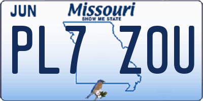 MO license plate PL7Z0U