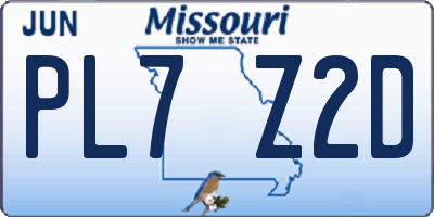 MO license plate PL7Z2D