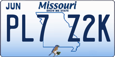 MO license plate PL7Z2K