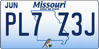 MO license plate PL7Z3J