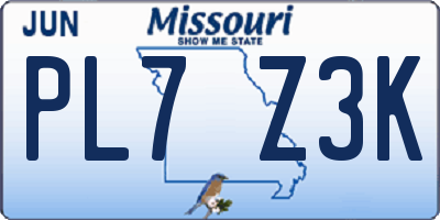 MO license plate PL7Z3K