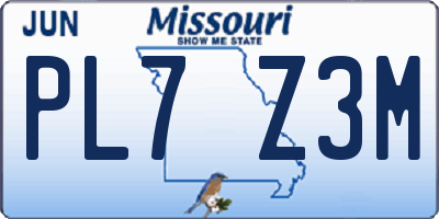 MO license plate PL7Z3M