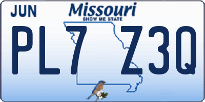 MO license plate PL7Z3Q