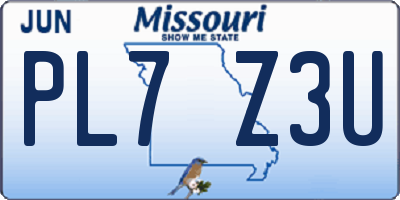MO license plate PL7Z3U