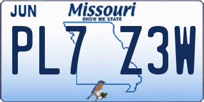 MO license plate PL7Z3W