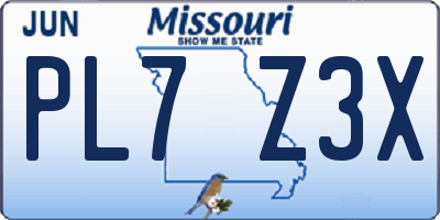 MO license plate PL7Z3X