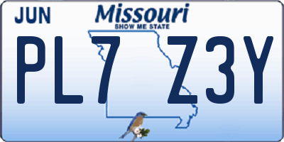 MO license plate PL7Z3Y