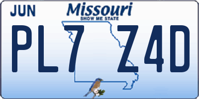 MO license plate PL7Z4D