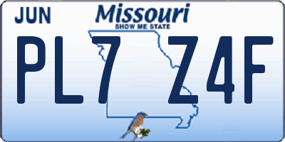 MO license plate PL7Z4F