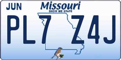 MO license plate PL7Z4J