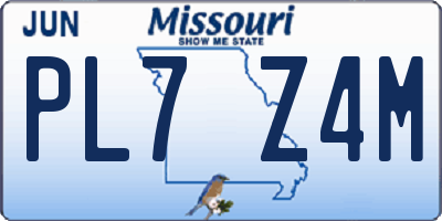 MO license plate PL7Z4M