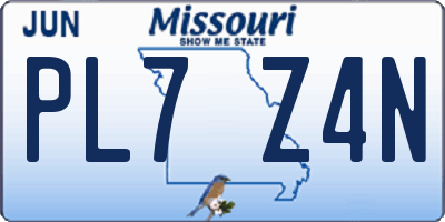 MO license plate PL7Z4N