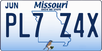 MO license plate PL7Z4X