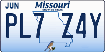 MO license plate PL7Z4Y