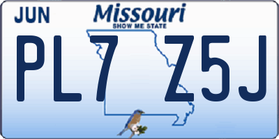 MO license plate PL7Z5J