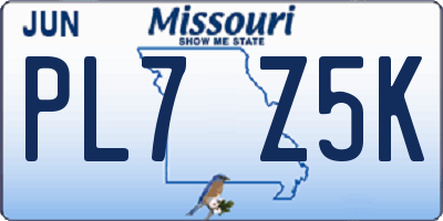 MO license plate PL7Z5K