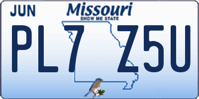 MO license plate PL7Z5U