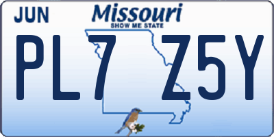MO license plate PL7Z5Y