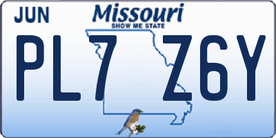 MO license plate PL7Z6Y