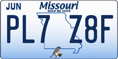 MO license plate PL7Z8F