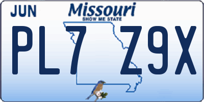 MO license plate PL7Z9X