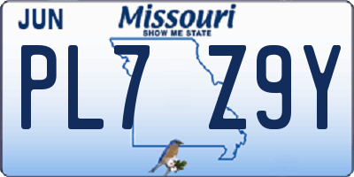 MO license plate PL7Z9Y