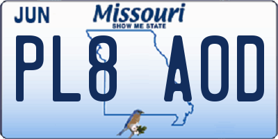 MO license plate PL8A0D