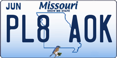 MO license plate PL8A0K