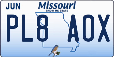 MO license plate PL8A0X