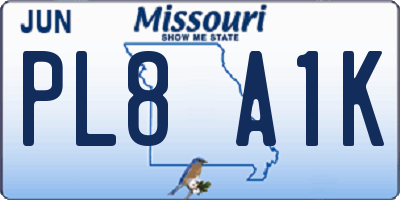MO license plate PL8A1K