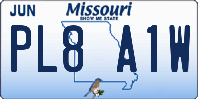 MO license plate PL8A1W