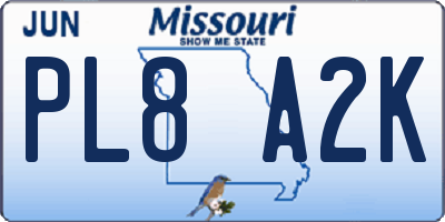 MO license plate PL8A2K