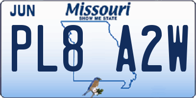 MO license plate PL8A2W