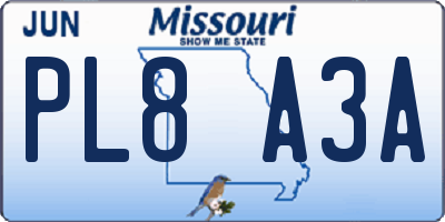 MO license plate PL8A3A