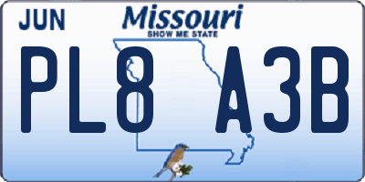 MO license plate PL8A3B