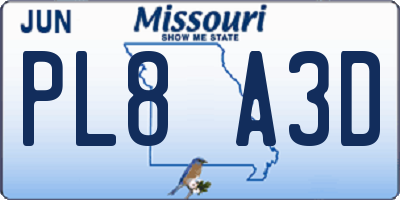 MO license plate PL8A3D