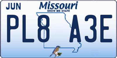 MO license plate PL8A3E