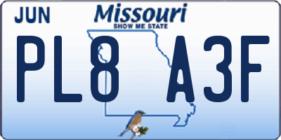 MO license plate PL8A3F