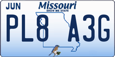 MO license plate PL8A3G